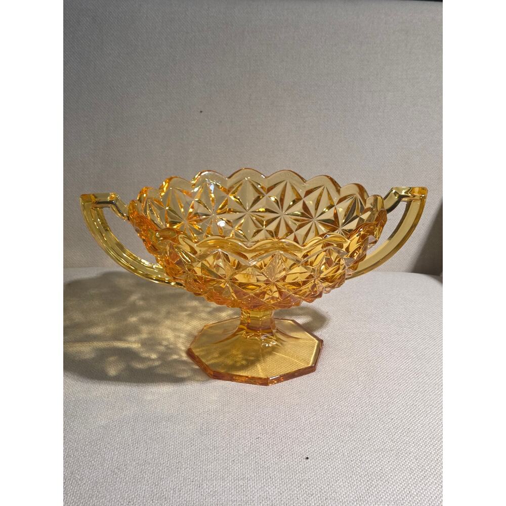 Vintage Kemple Amber Glass Large Centerpiece Console Bowl 11.5"